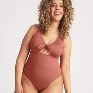 Knix Peak A Boo One Piece  Swim Suit Rust Red Orange Sz S+